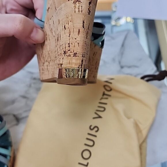 Authentic Louis Vuitton Blue Green Tri-Color Women's Cork Wedges Size 36 - Picture 8 of 9